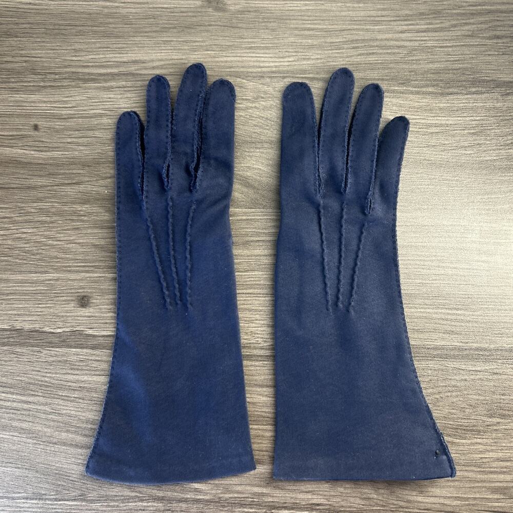 Vintage Italian Navy Blue Cotton Dress Gloves Womens XS Small 10.25” Italy Read